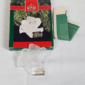 1990 Hallmark Keepsake Ornament “Merry Christmas Godchild” Acrylic Angel Bear w/